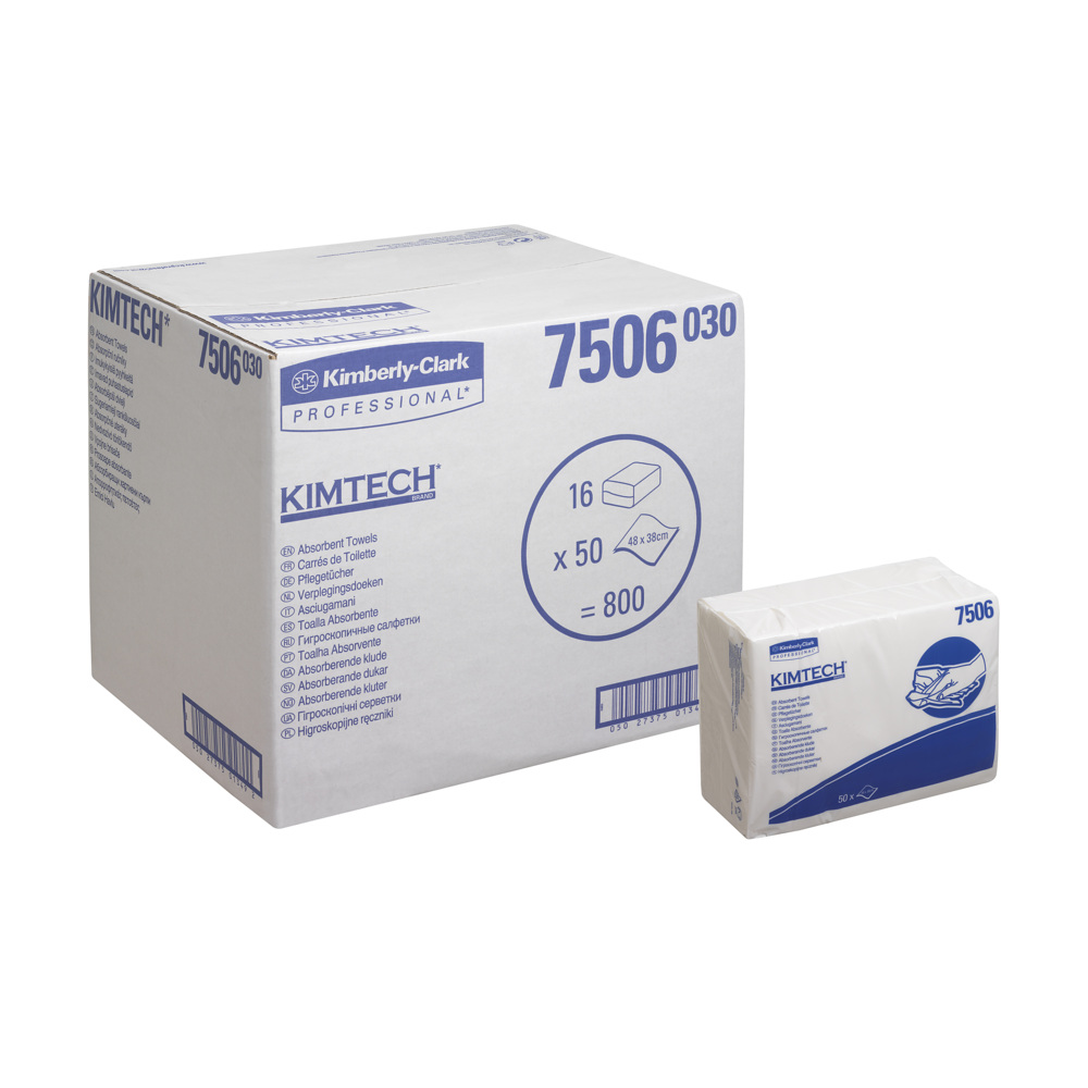 Kimtech® Absorberende Z-gevouwen Handdoekjes 7506 50 witte doeken per polybag (verpakking bevat 16 polybags) - 7506