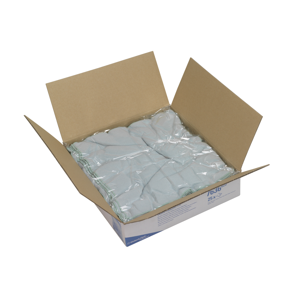 Kimtech® Microfibre Polishing Cloths 7636 - 1 box x 25 large, green cloths - 7636