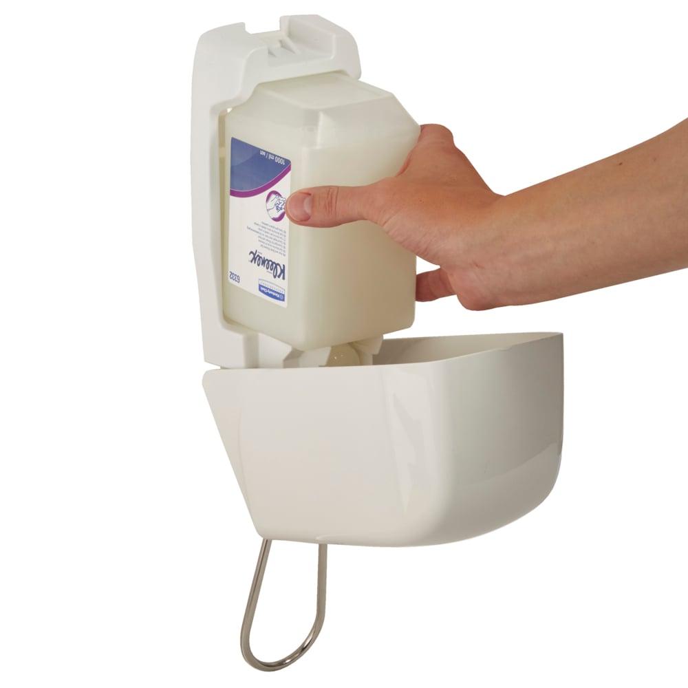 Aquarius™ Dispenser professionale di detergente per mani 6955, Per flaconi di sapone da 1 litro, Leva a gomito, Fissaggio a parete, Bianco - 6955