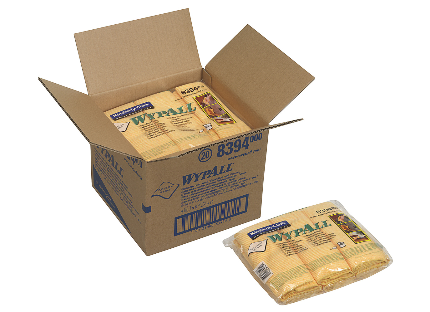 WypAll® Paños de microfibra 8394 4 paquetes portátiles x 6 paños amarillos de 40 x 40 cm (24 en total) - 8394
