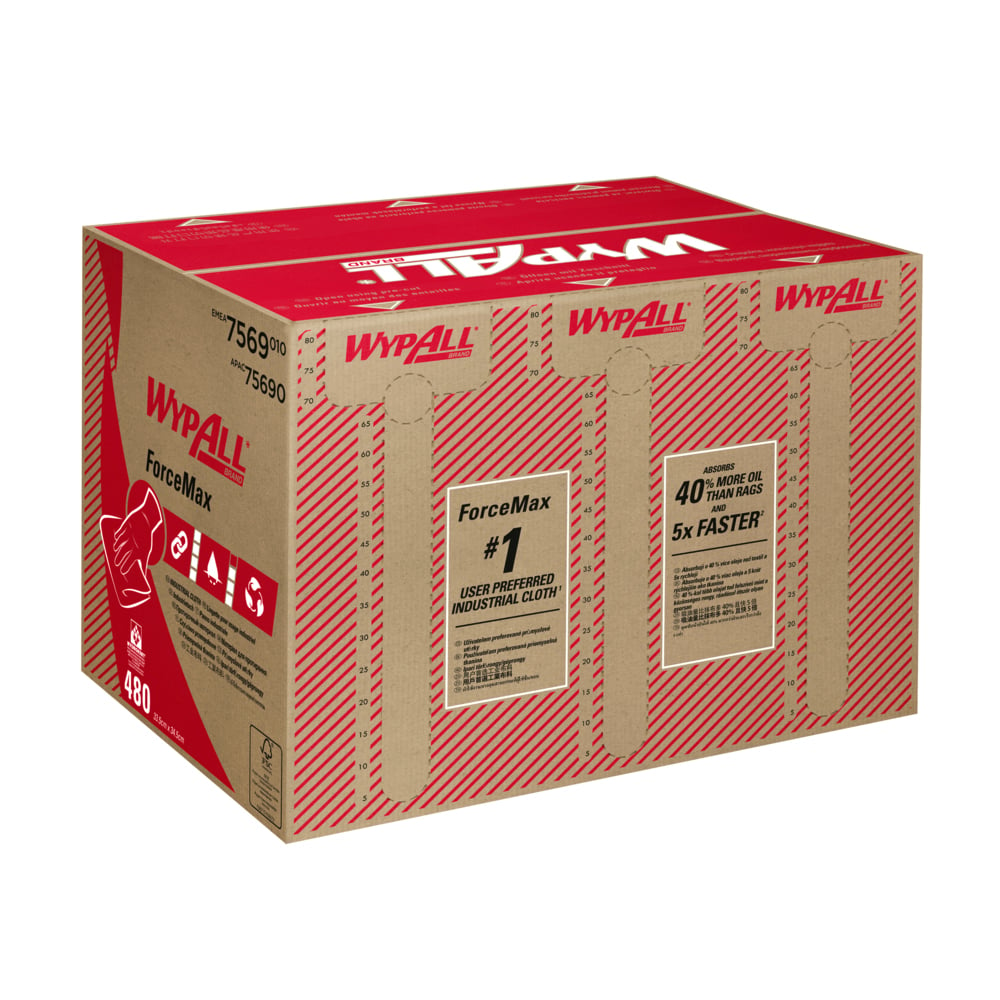 WypAll® ForceMax Industrie-Wischtücher, 7569. 1 Box mit 480 grauen, 1-lagigen Tüchern (Gesamtanzahl 480)
