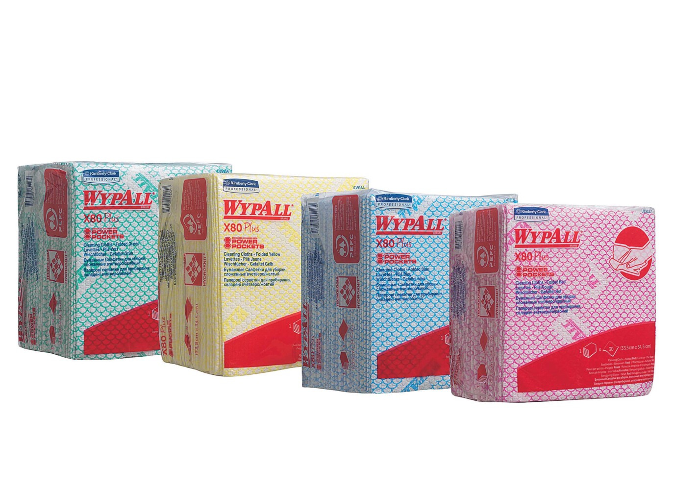 Chiffons WypAll® X80 Plus 19127 - 8 paquets de 30 chiffons rouges, pliés en quatre - 19127