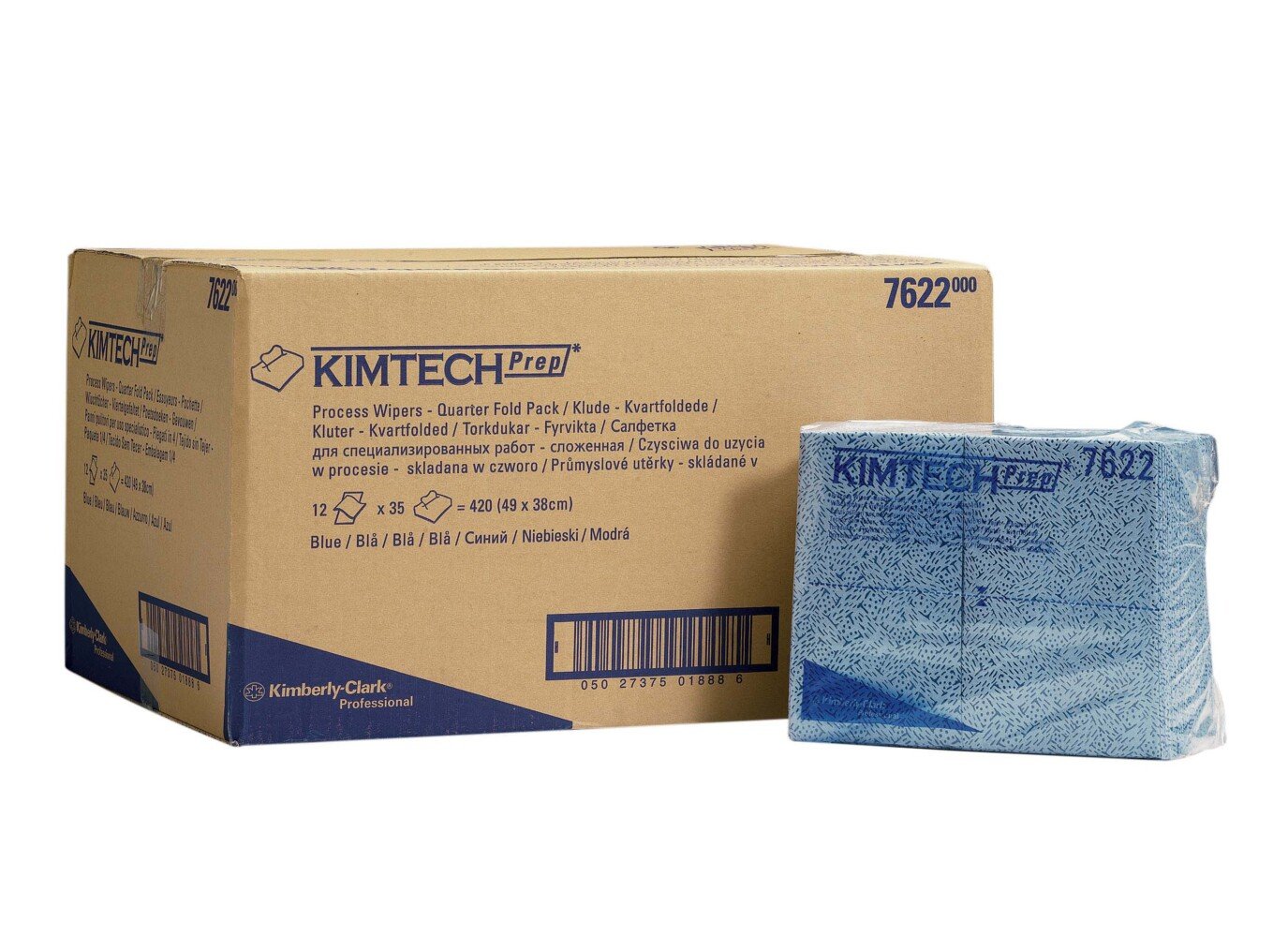 Essuyeurs Process Kimtech® 7622 - 35 formats bleus pliés en 4 par paquet (12 paquets par carton) - 7622