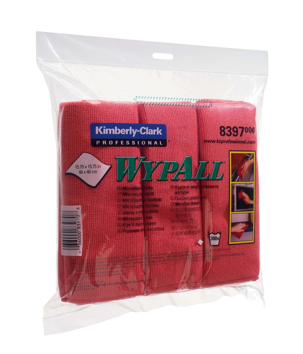 Chiffons en microfibres WypAll® 8397 - 4 paquets de 6 chiffons rouges de 40 x 40 cm (24 au total)  - 8397