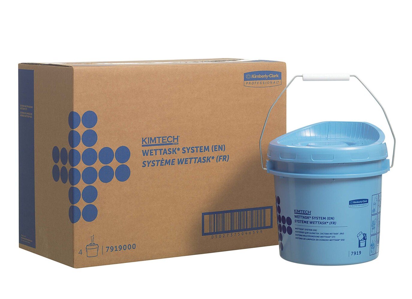 Kimtech® Wettask™ Wiper Roll Dispenser Bucket 7919 - Dispenser for the Wettask™ Cleaning Wipes Range - 4 x Blue Wiper Dispenser Buckets - 7919