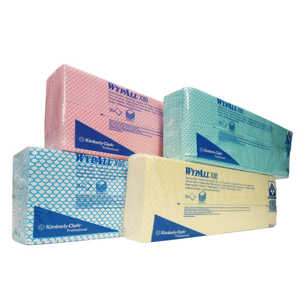 WypAll® X80 Farbcodierte Reinigungstücher 7566 – Reinigungstücher Grün – 10 Packungen x 25 Reinigungstücher für hohe Beanspruchung (insges. 250) - 7566