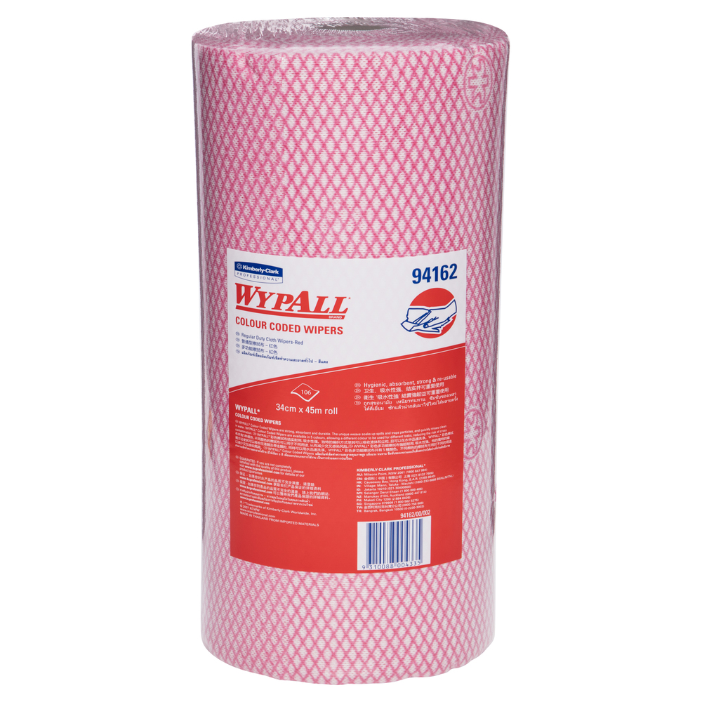 WYPALL® Colour Coded Wipers (94162), red Cleaning Wipers, 6 Wiper Rolls / Case, 106 Wipers / Roll (636 Total) - S050428274