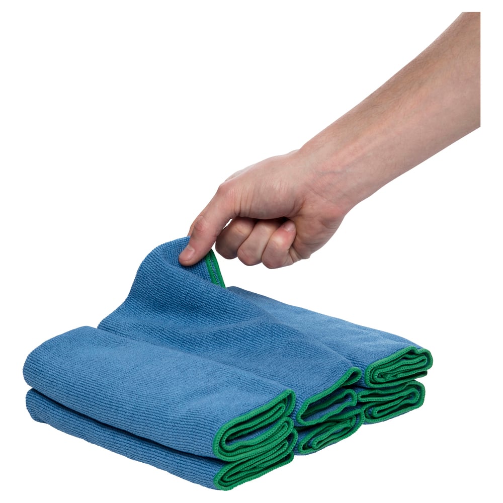 WypAll® Microfiber Cloths (83620), Blue, Reusable, 4 Packs / Case, 6 Cloths / Bag (24 Cloths) - 991083620