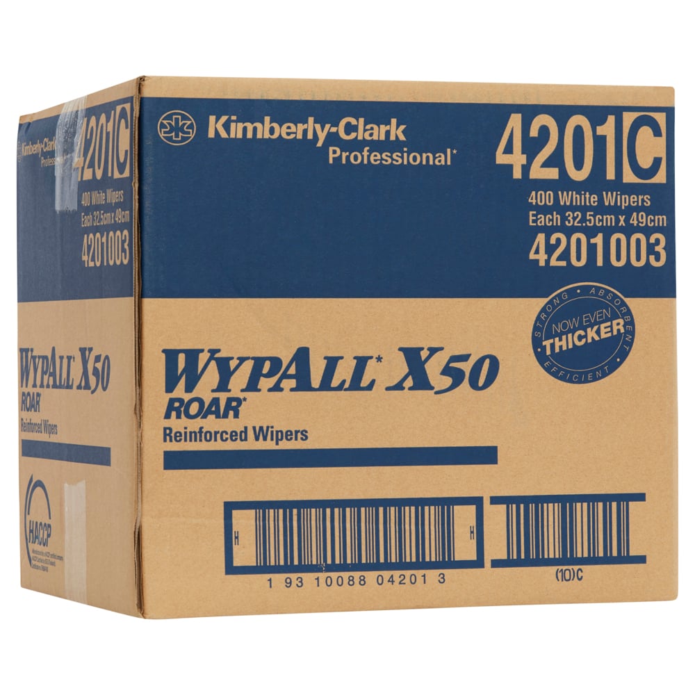 WYPALL® X50 Reinforced Single Sheet White Wipers (4201), 1 Box / Case, 400 Wipers / Box (400 Wipers total)