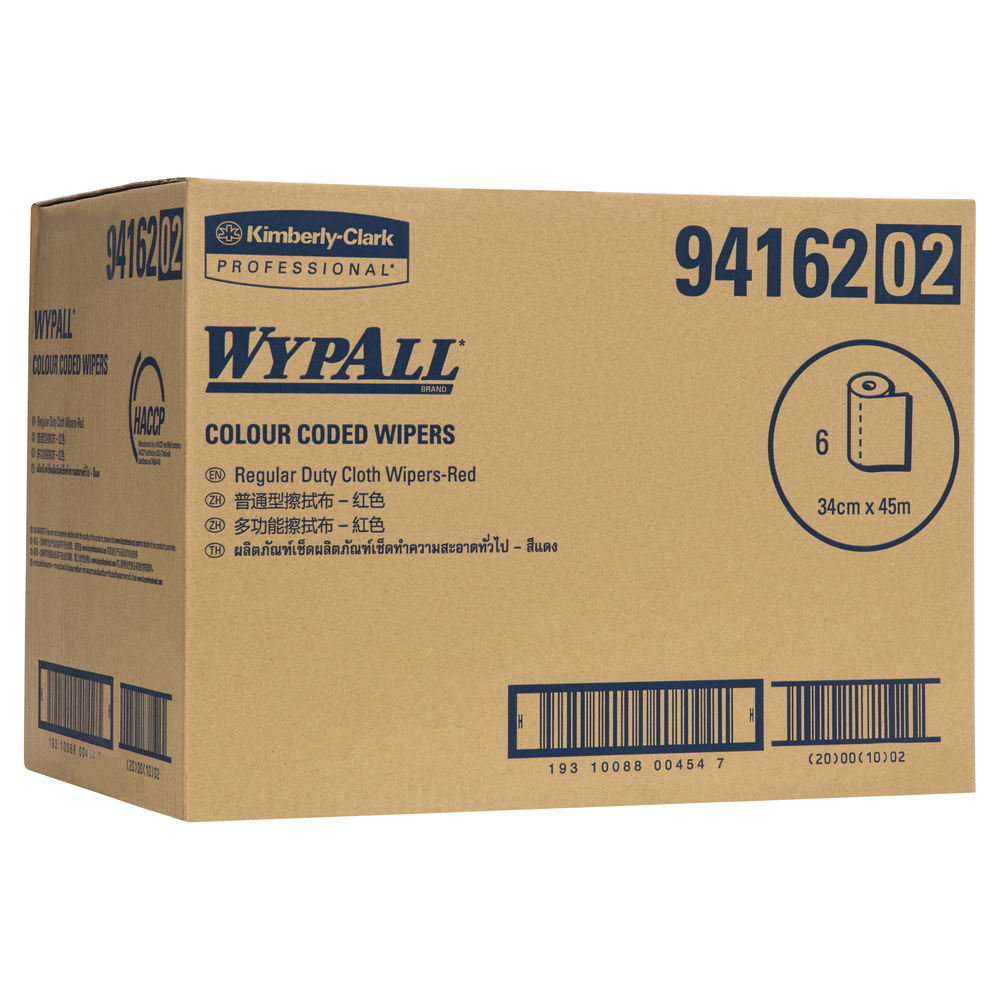 WYPALL® Colour Coded Wipers (94162), red Cleaning Wipers, 6 Wiper Rolls / Case, 106 Wipers / Roll (636 Total) - S050428274