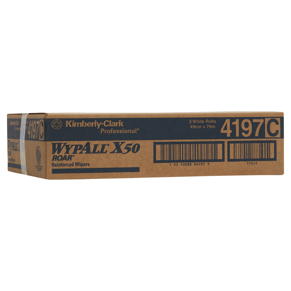 WYPALL® X50 Large Roll Wipers (4197) - Large Cleaning Wipers - 3 Rolls / Case, 70m White Disposable Wipers / Roll (210m Total) - 99104197