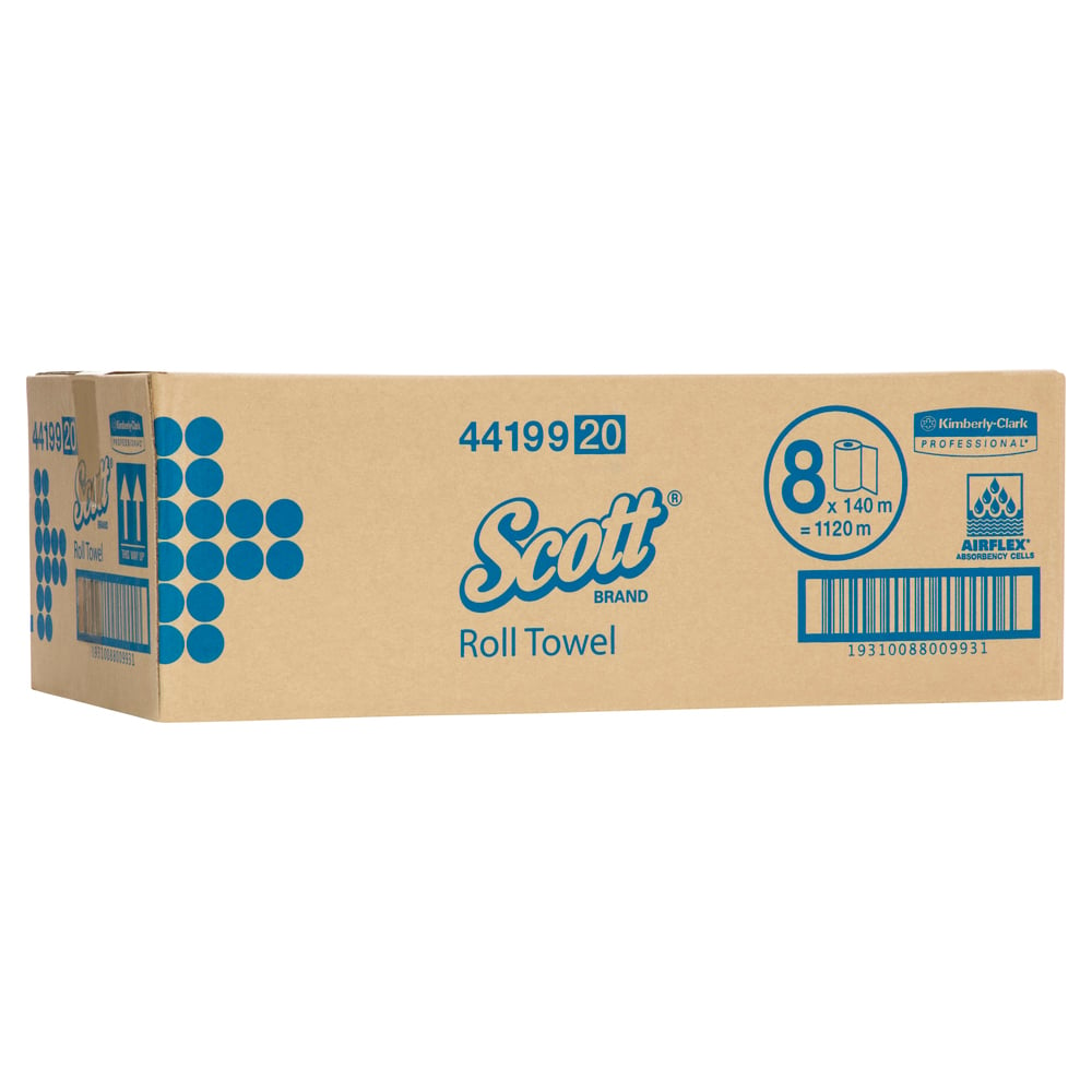 SCOTT® Long Roll Towel (44199), Hand Towel Roll, 8 Rolls / Case, 140m / Rolls (1,120m Total) - S054380066