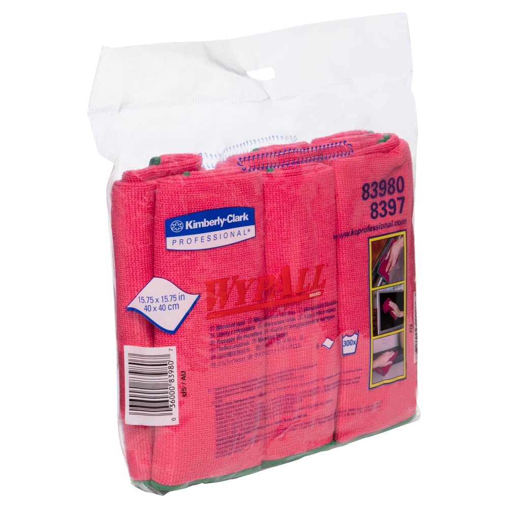 WypAll® Microfiber Cloths (83980), Red, Reusable, 4 Packs / Case, 6 Cloths / Bag (24 Cloths) - 991083980