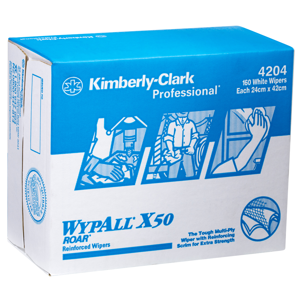 WYPALL® X50 Pop-Up Wipers (4204), Reinforced Single Sheet White Wipers, 4 Boxes / Case, 160 Wipers / Box (640 Wipers total) - 99104204