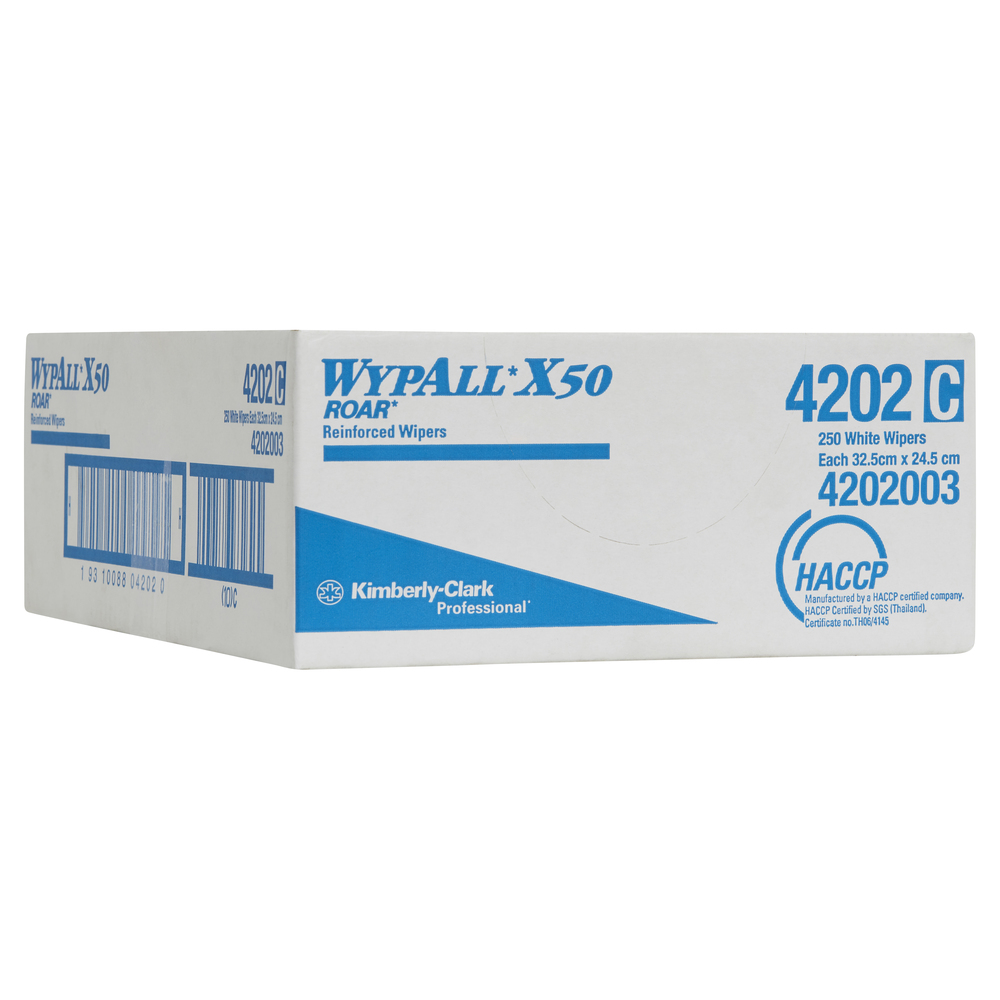 WYPALL® X50 Reinforced Single Sheet White Wipers (4202), 1 Box / Case, 250 Wipers / Box (250 Wipers total) - 99104202
