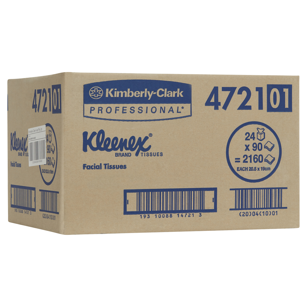 KLEENEX® Facial Tissue Cube (4721), 2 Ply Facial Tissue, 24 Tissue Boxes / Case, 90 Facial Tissues / Box (2,160 Tissues) - 99104721