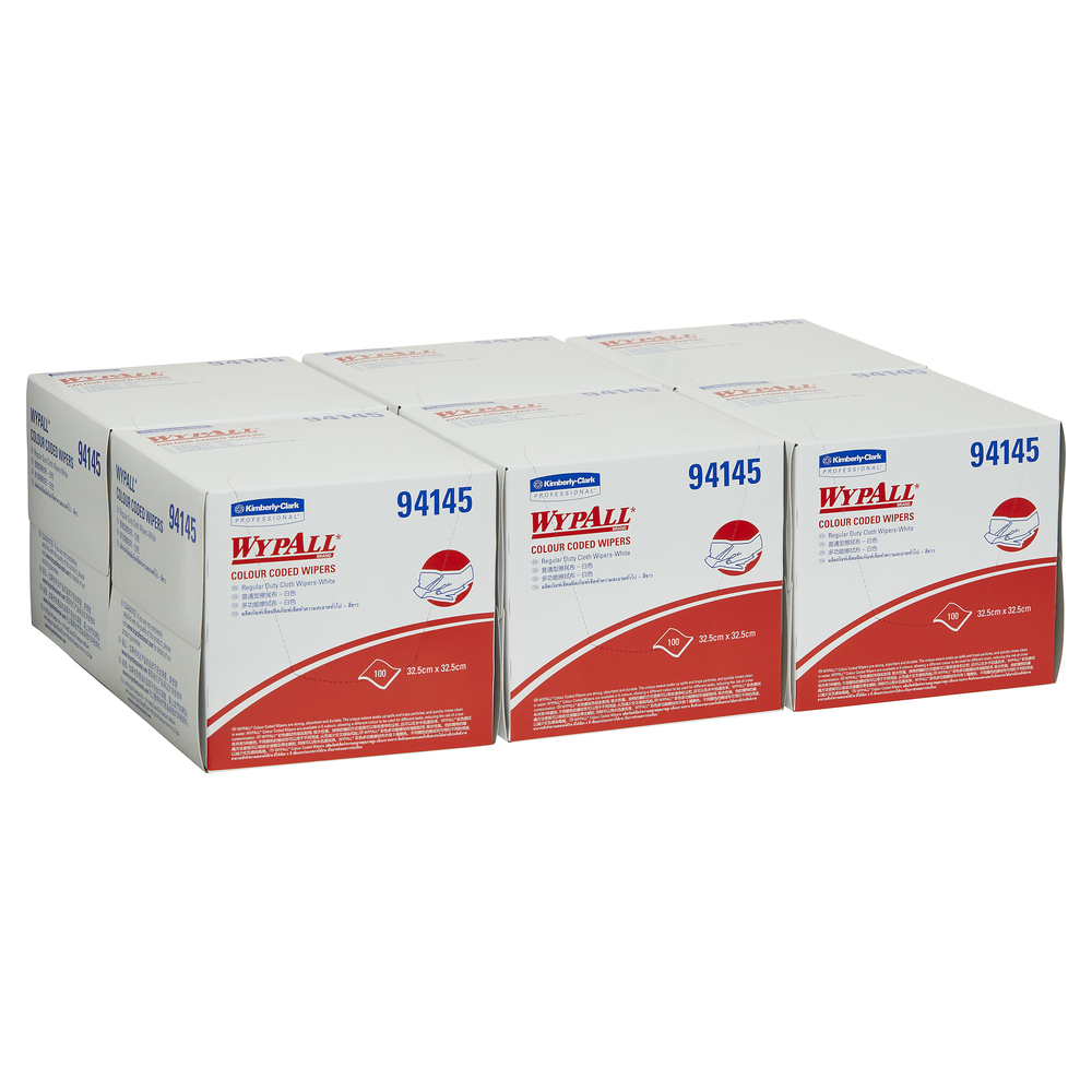 WYPALL® Colour Coded Wipers (94145), White Cleaning Wipers, 6 boxes / Case, 100 Wipers / Box (600 Total) - S050428262