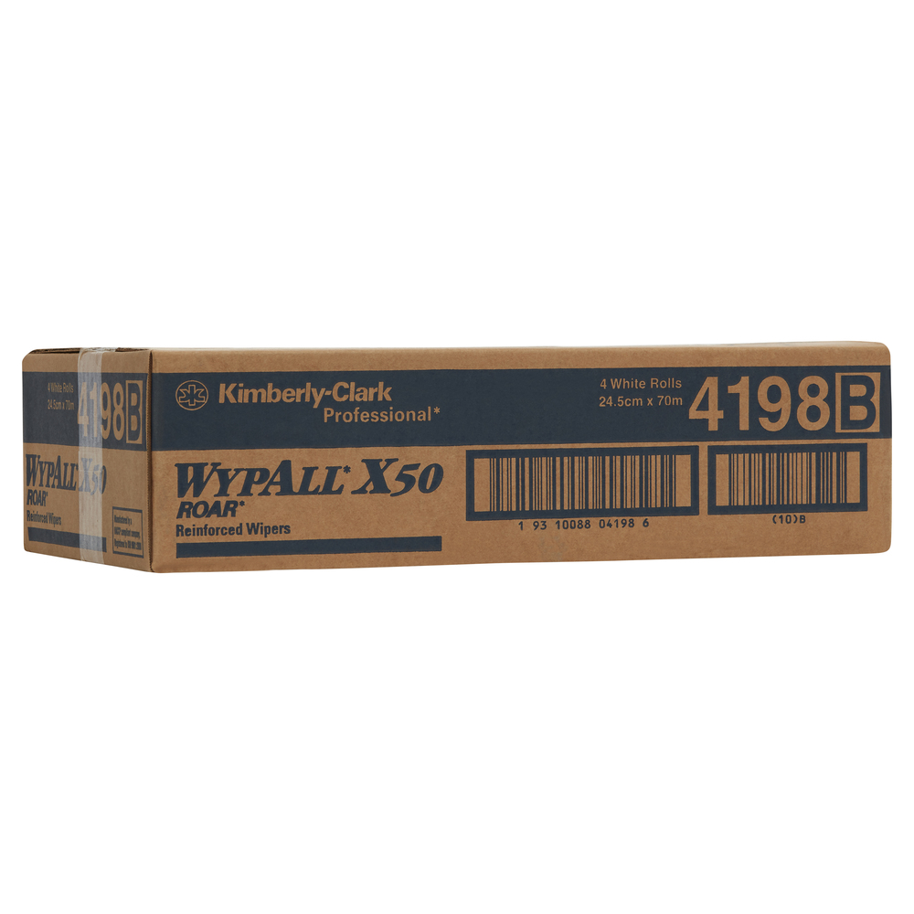 WYPALL® X50 Small Roll Wipers (4198) - Small Cleaning Wipers - 4 Rolls / Case, 70m White Disposable Wipers / Roll (280m Total) - 99104198