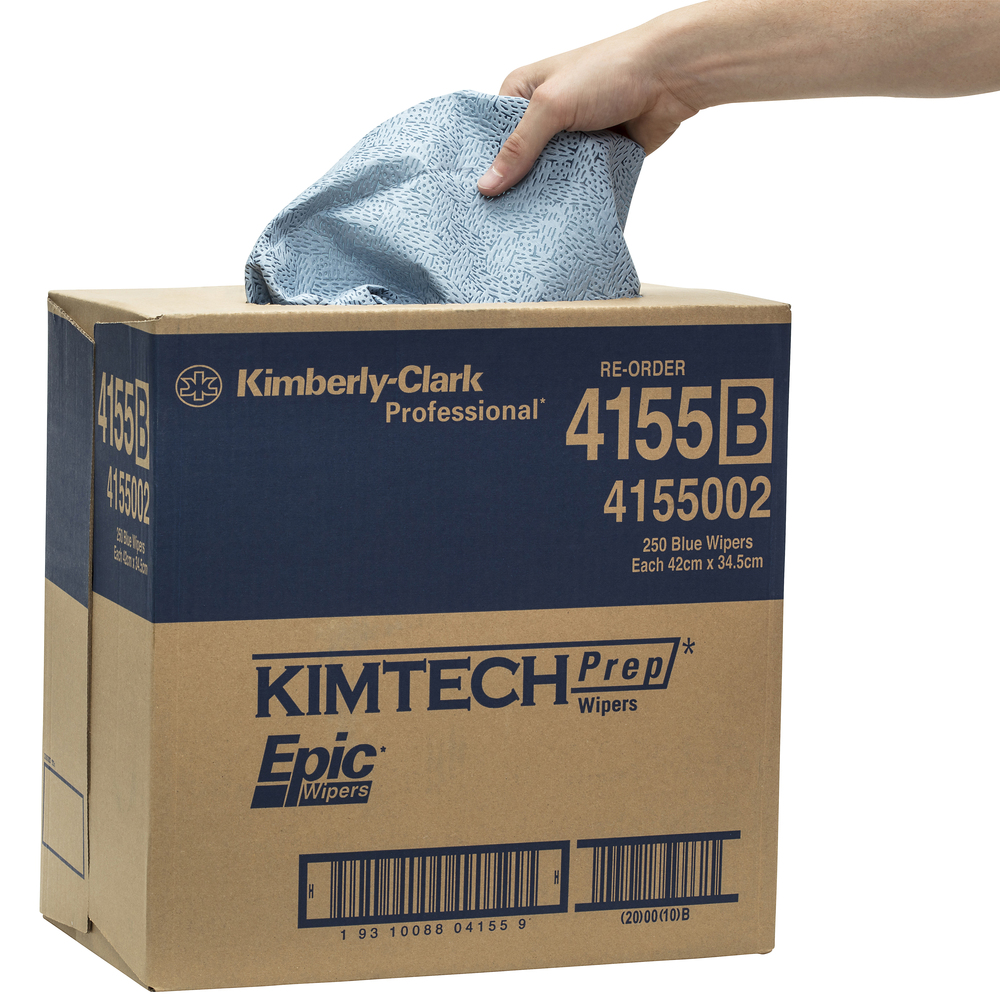 KIMTECH PREP® EPIC™ Brag Box Wipers (4155), Blue Cleaning Cloths, 1 Brag Box / Case, 250 Wipers / Brag Box - S050064414