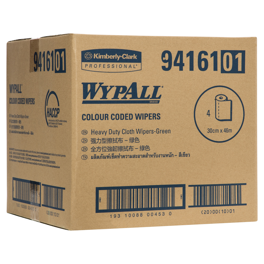 94161 WypAll® Green Colour Coded Heavy Duty Wiper Rolls, 107 Wipers/Roll, Case of 4 Rolls - S050428273