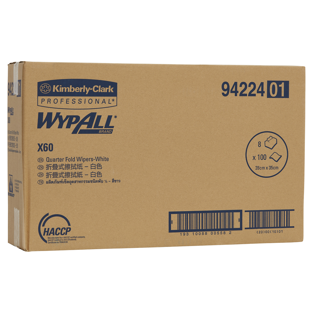 WYPALL® X60 Single Sheet Wipers (94224), Cleaning Wipes, 8 Packs / Case, 100 Wipers / Pack (800 Wipers) - S050428294