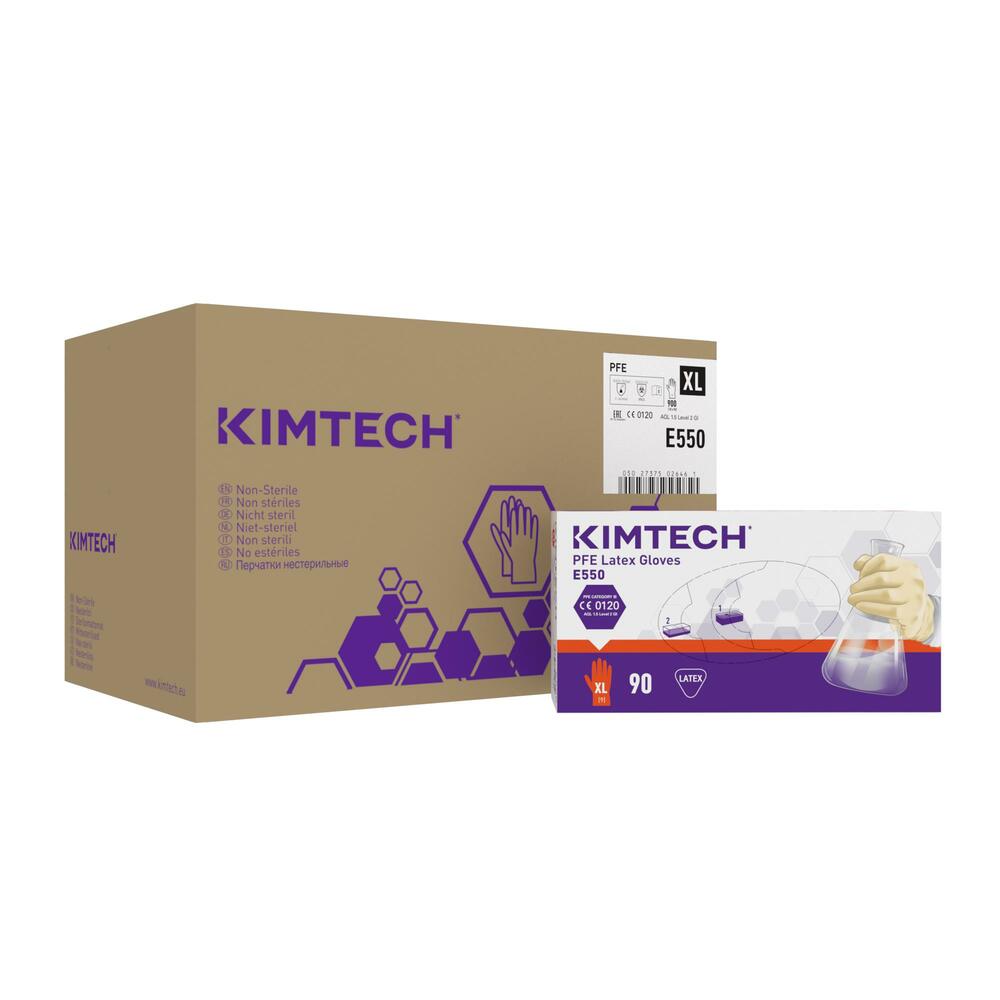 Gants ambidextres en latex PFE Kimtech™ - E550, couleur naturelle, taille XL, 10 x 90 (900 gants) - E550