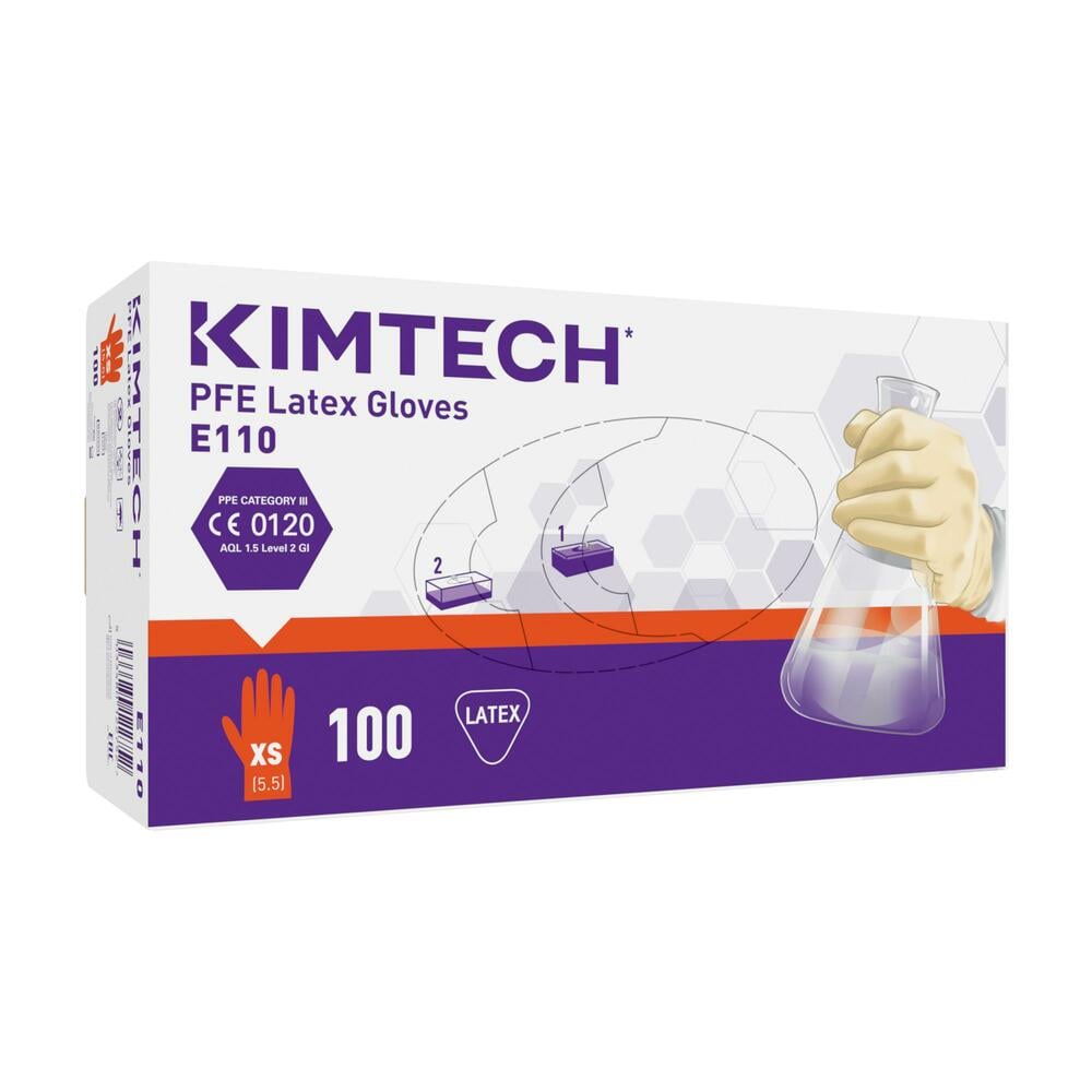 Gants ambidextres en latex PFE Kimtech™ - E110, couleur naturelle, taille XS, 10 x 100 (1 000 gants) - E110