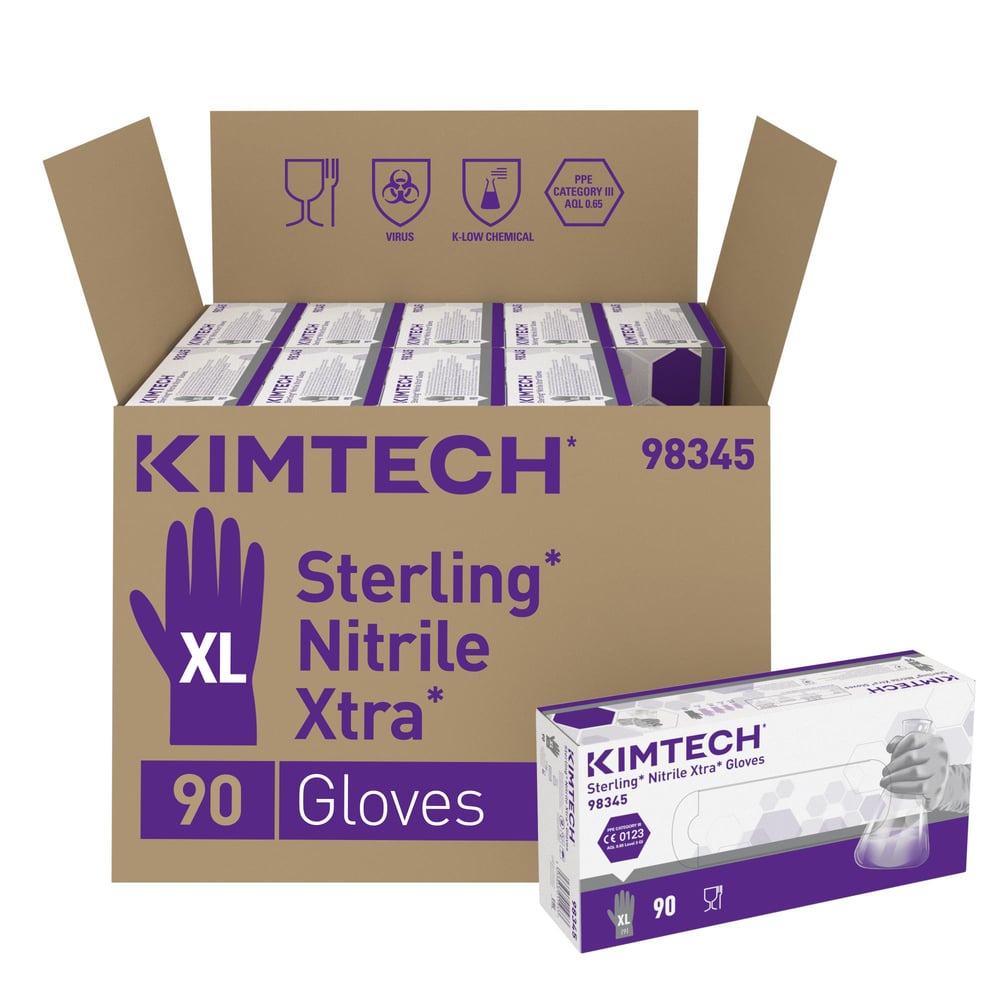Gants ambidextres Kimtech™ Sterling™ Nitrile Xtra™ - 98345, gris, taille XL, 10 x 90 (900 gants) - 98345