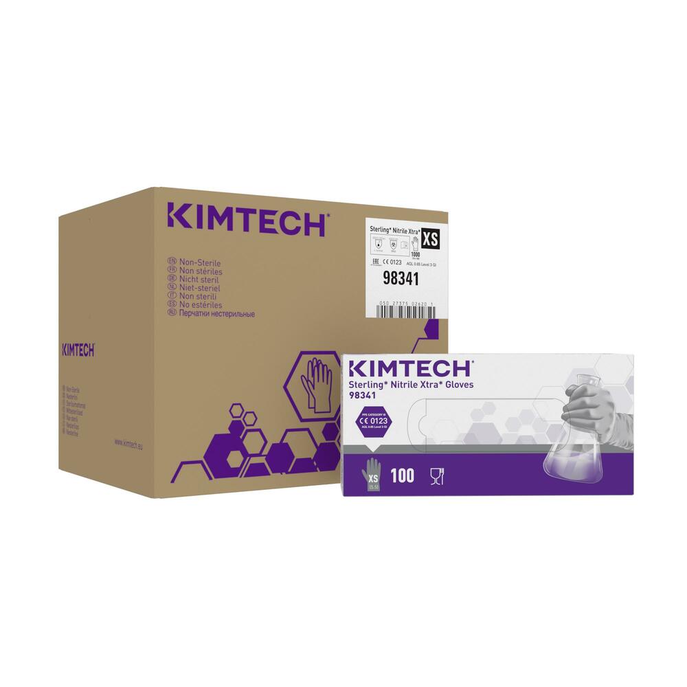 Gants ambidextres Kimtech™ Sterling™ Nitrile Xtra™ - 98341, gris, taille XS, 10 x 100 (1 000 gants) - 98341