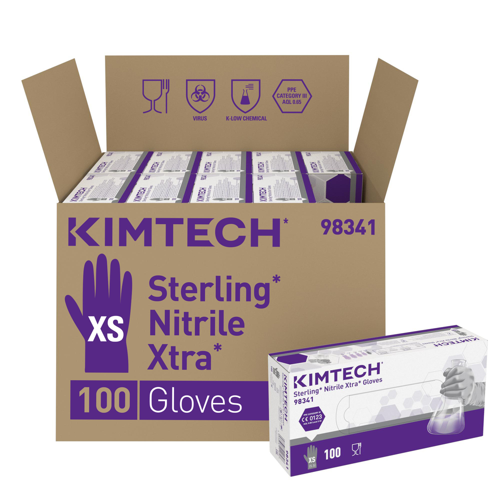 Kimtech™ Sterling™ Nitrile Xtra™ Ambidextrous Gloves 98341 - Grey, XS, 10x100 (1000 gloves) - 98341