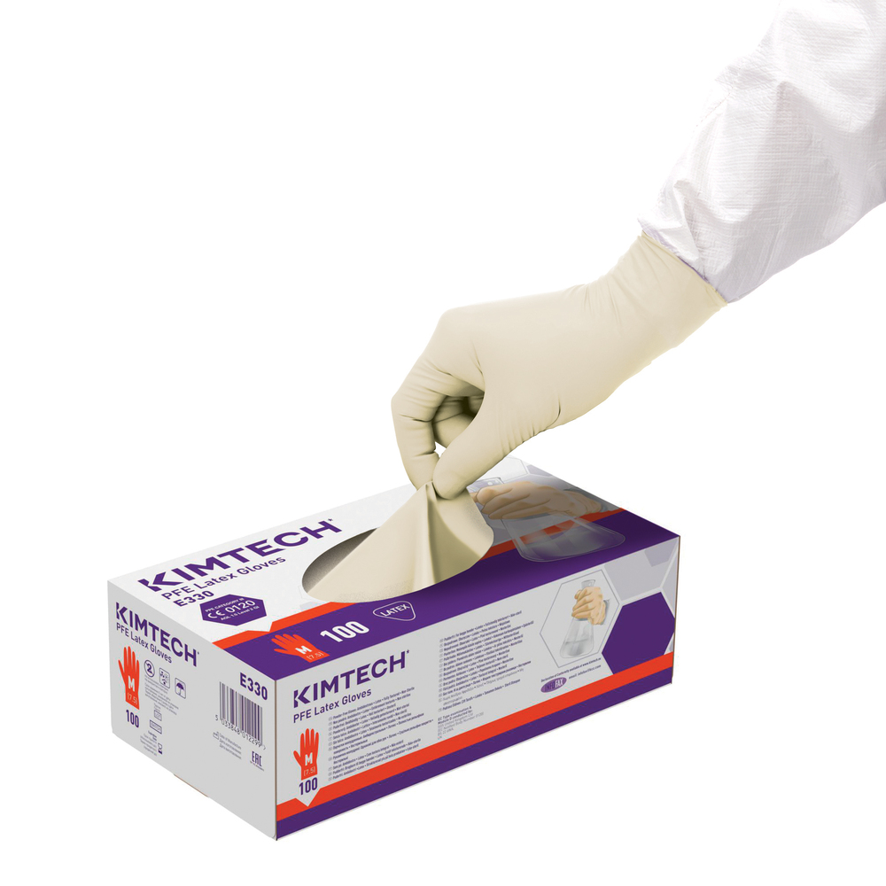 Kimtech™ PFE Latex Ambidextrous Gloves E330 - Natural, M, 10x100 (1,000 gloves) - E330
