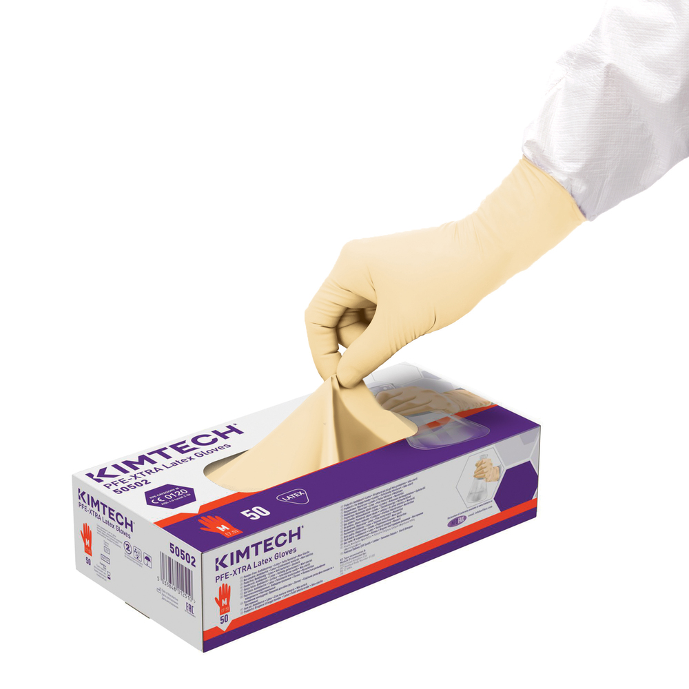 Kimtech™ PFE-Xtra Latex Ambidextrous Gloves 50502M - White,  M,  10x50 (500 gloves) - 50502