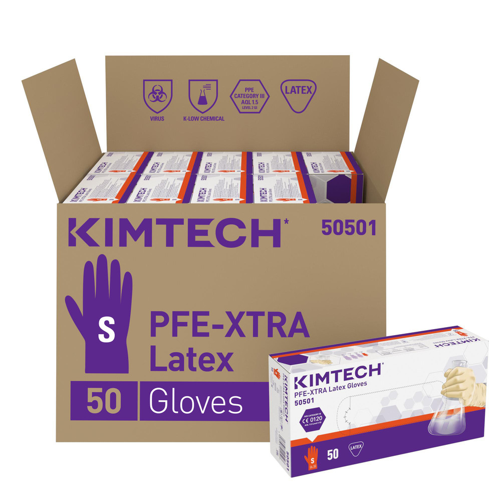 Gants ambidextres en latex Kimtech™ PFE-Xtra - 50501M, blanc, taille S, 10 x 50 (500 gants) - 50501