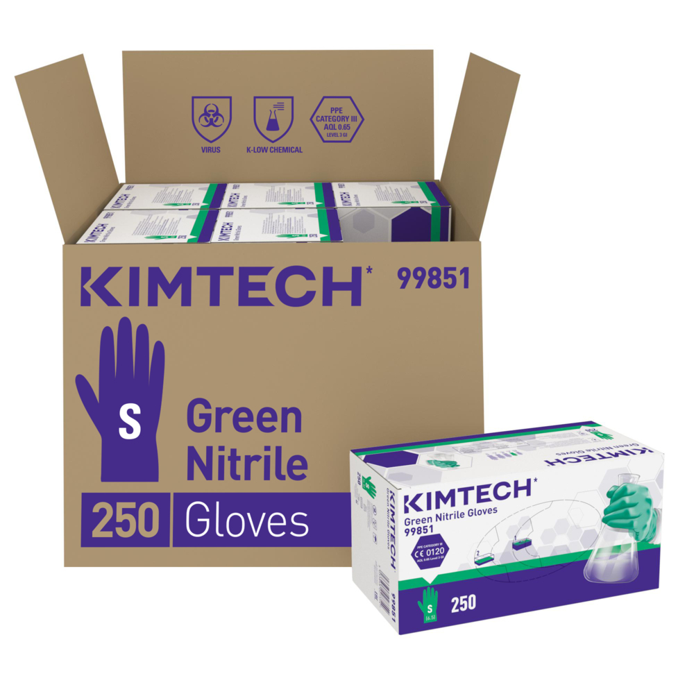 Gants ambidextres en nitrile vert Kimtech™ - 99851, vert, taille S, 6 x 250 (1 500 gants) - 99851