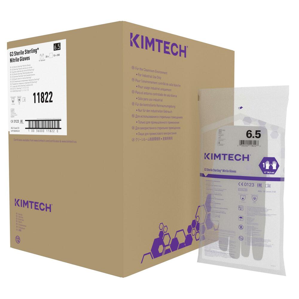 Kimtech™ G3 Sterling™ Sterile Nitrile Hand Specific Gloves 11822 - Grey, 6.5, 10x30 (300 gloves), length 30.5 cm - 11822