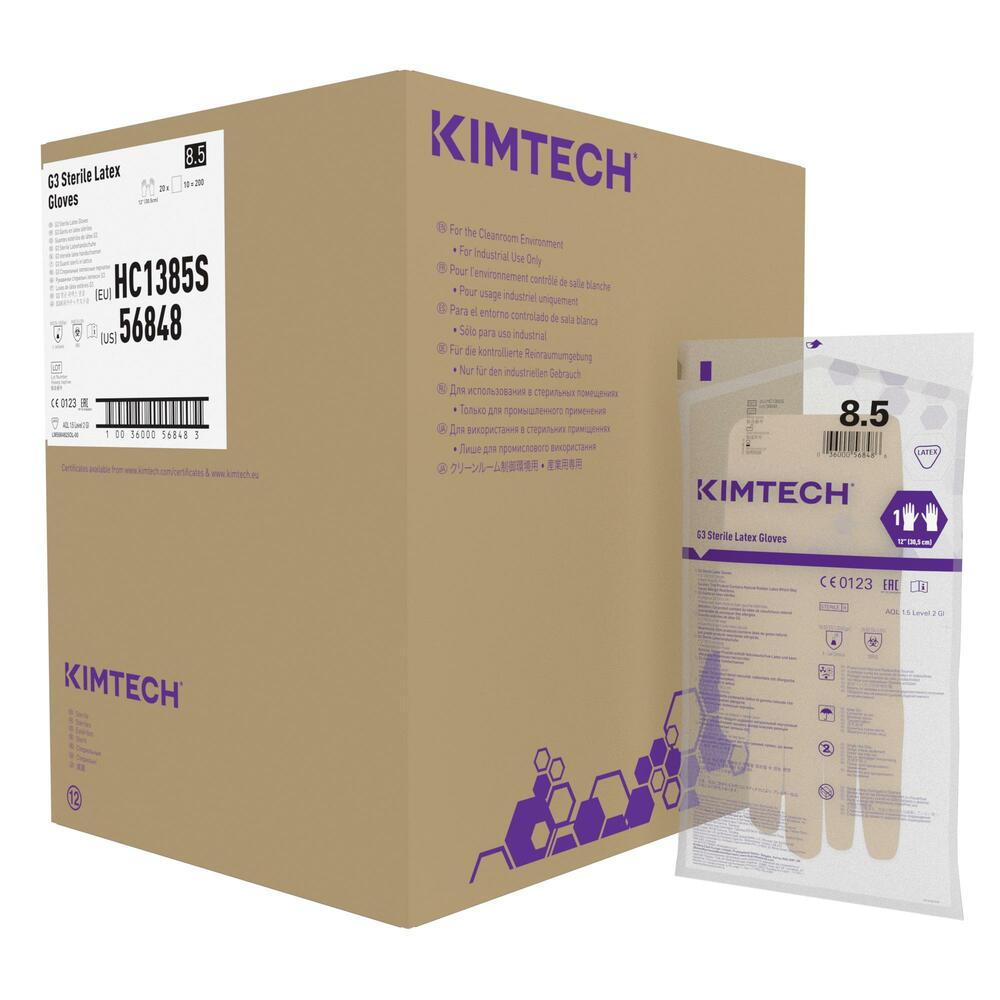 Gants de forme anatomique stériles en latex Kimtech™ G3 - HC1385S, couleur naturelle, taille 8,5, 10 x 20 paires (400 gants), longueur 30,5 cm - HC1385S