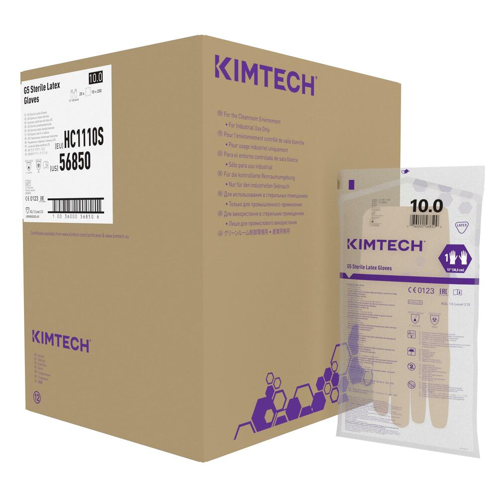 Gants de forme anatomique stériles en latex Kimtech™ G5 - HC1110S, couleur naturelle, taille 10, 10 x 20 paires (400 gants), longueur 30,5 cm - HC1110S