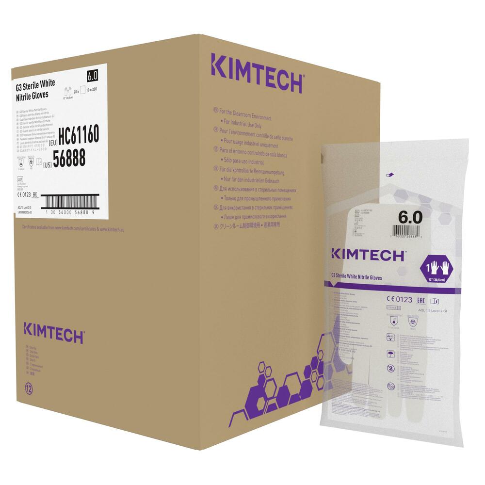 Kimtech™ G3 Sterile White Nitrile Hand Specific Gloves HC61160 - White, 6, 10x20 pairs (400 gloves), length 30.5 cm - HC61160