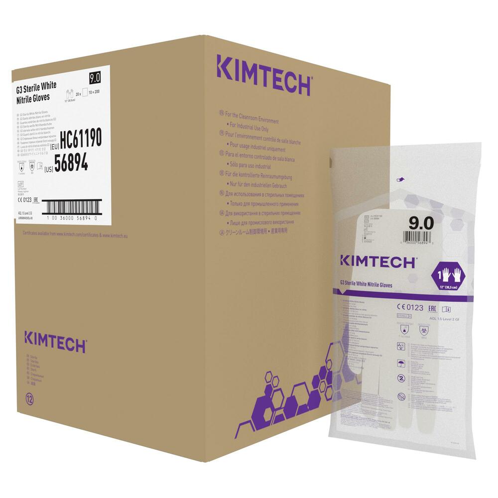 Kimtech™ G3 Sterile White Nitrile Hand Specific Gloves HC61190 - White, 9, 10x20 pairs (400 gloves), length 30.5 cm - HC61190