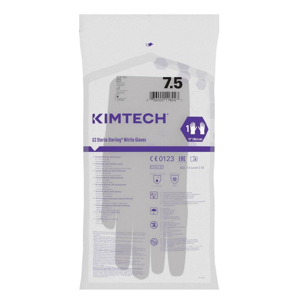 Gants de forme anatomique stériles en nitrile Kimtech™ G3 Sterling™ - 11824, gris, taille 7,5, 10 x 30 (300 gants), longueur 30,5 cm - 11824