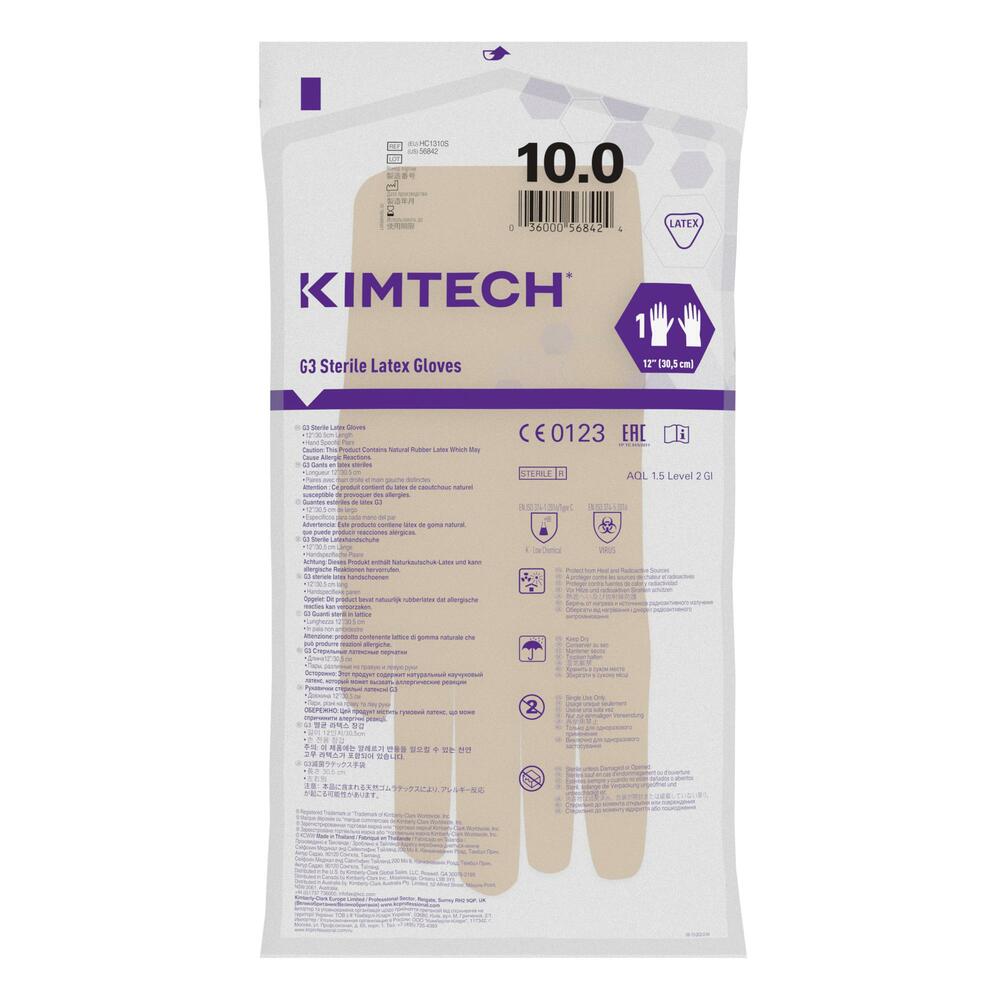 Gants de forme anatomique stériles en latex Kimtech™ G3 - HC1310S, couleur naturelle, taille 10, 10 x 20 paires (400 gants), longueur 30,5 cm - HC1310S