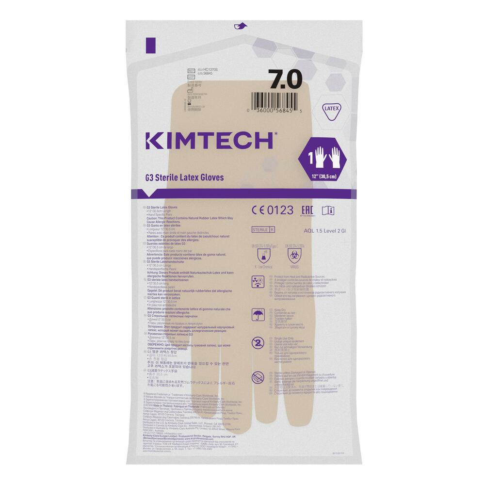 Kimtech™ G3 Guanti sterili in lattice specifici per mano HC1370S - Naturale, misura 7, 10x20 paia (400 guanti), lunghezza 30,5 cm - HC1370S