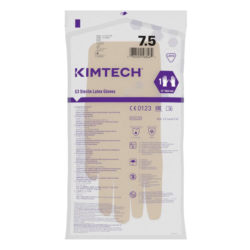 Gants de forme anatomique stériles en latex Kimtech™ G3 - HC1375S, couleur naturelle, taille 7,5, 10 x 20 paires (400 gants), longueur 30,5 cm - HC1375S