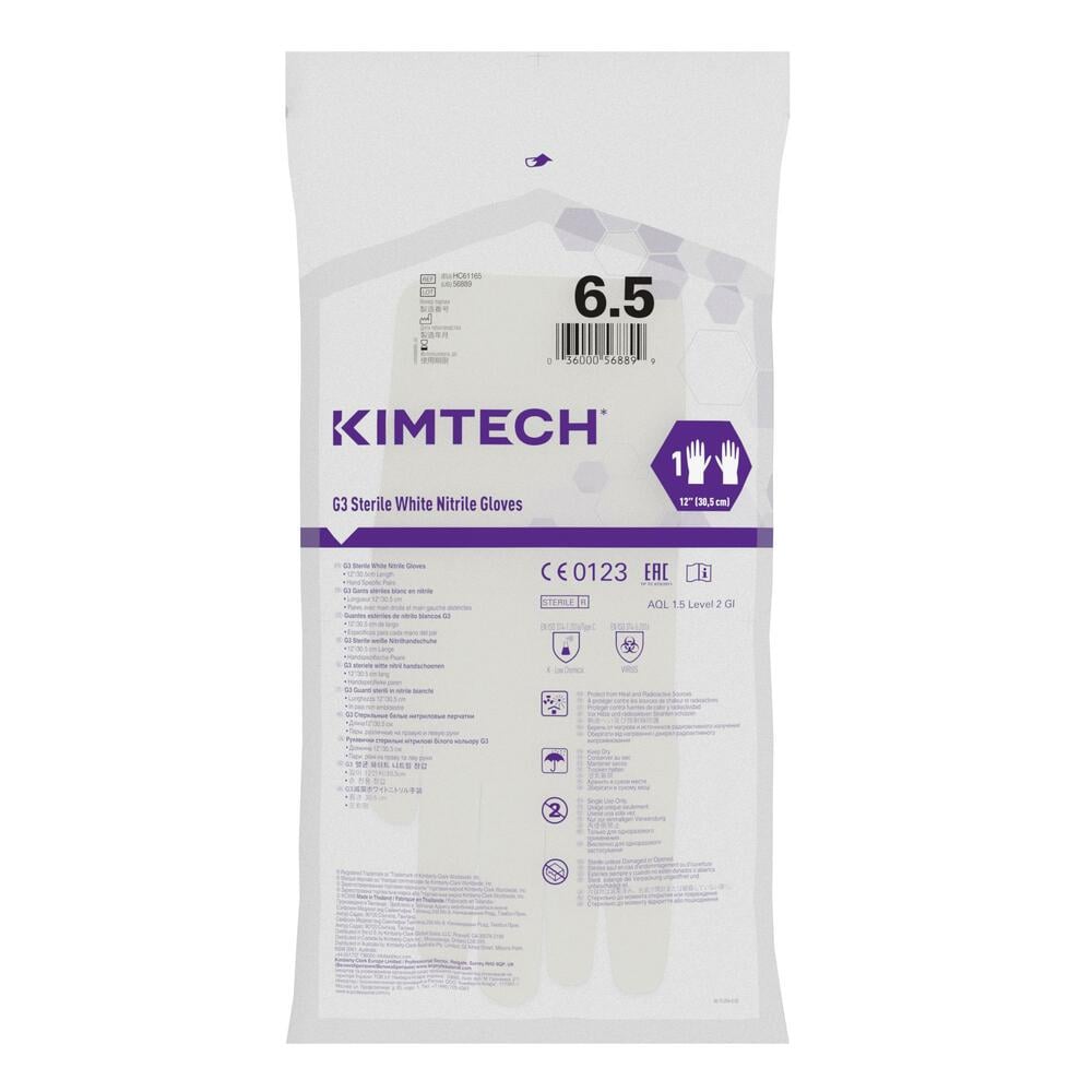 Gants blancs de forme anatomique en nitrile Kimtech™ G3 - HC61165, blanc, taille 6,5, 10 x 20 paires (400 gants), longueur 30,5 cm - HC61165