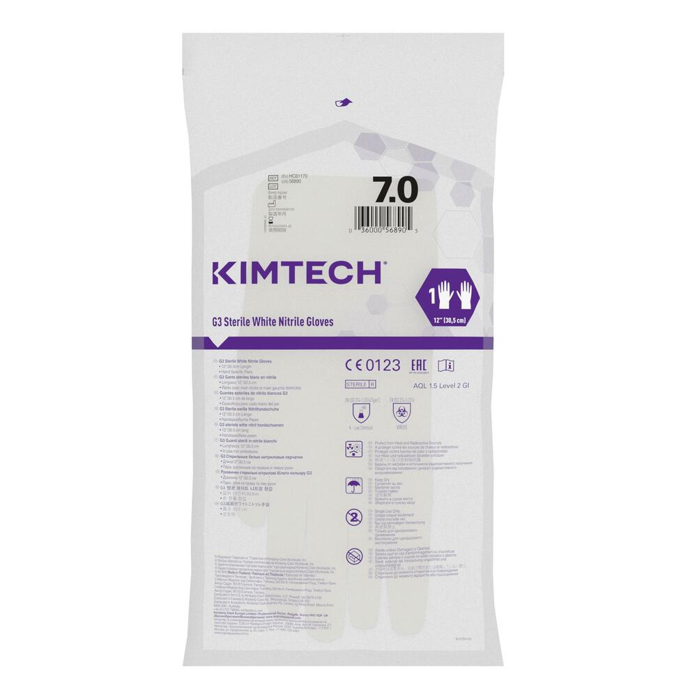 Gants blancs de forme anatomique en nitrile Kimtech™ G3 - HC61170, blanc, taille 7, 10 x 20 paires (400 gants), longueur 30,5 cm - HC61170