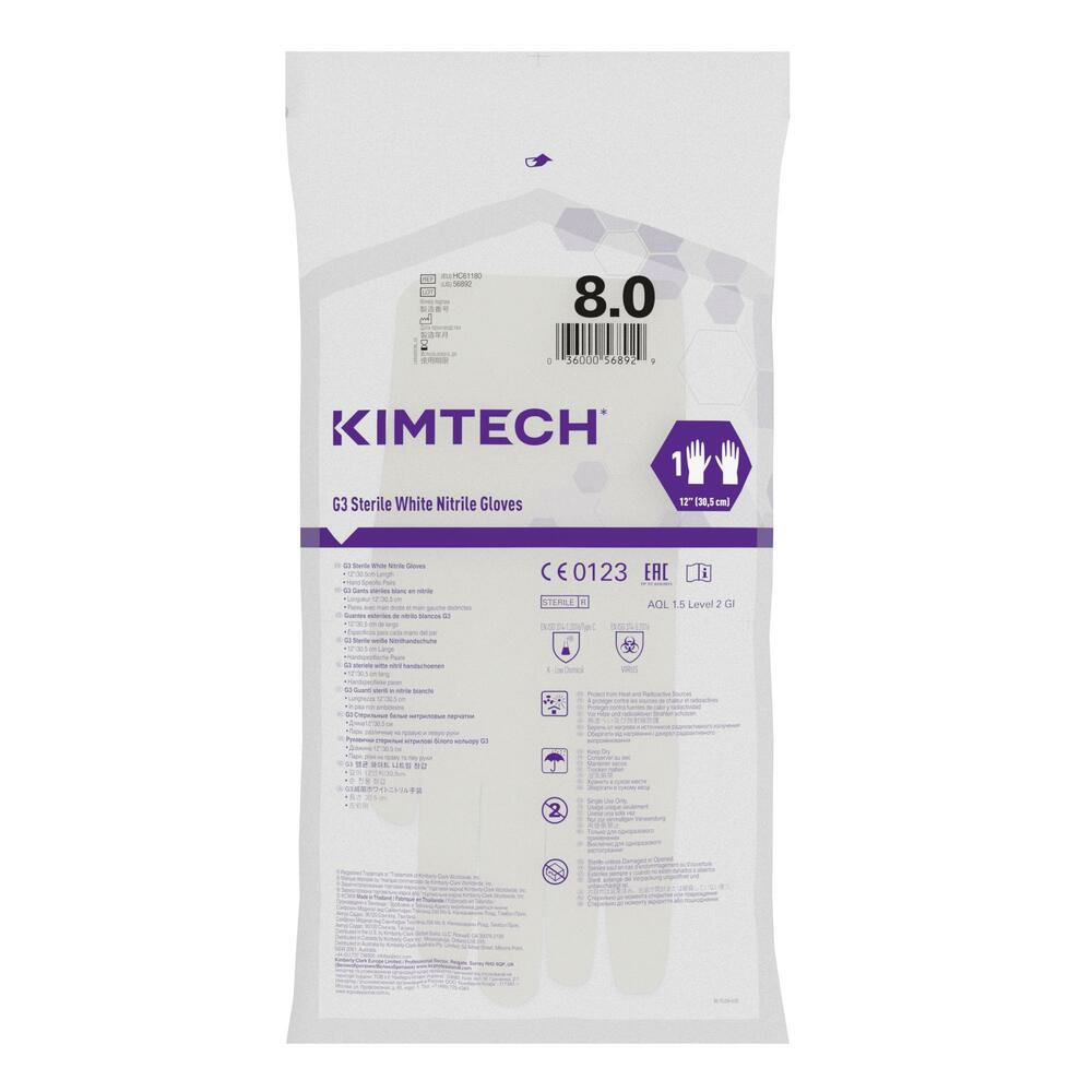 Gants blancs de forme anatomique en nitrile Kimtech™ G3 - HC61180, blanc, taille 8, 10 x 20 paires (400 gants), longueur 30,5 cm - HC61180