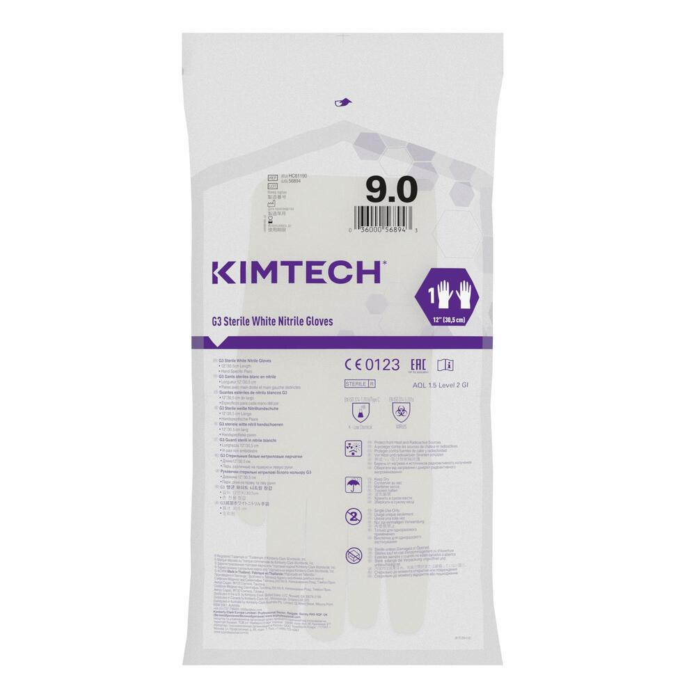 Kimtech™ G3 Sterile White Nitrile Hand Specific Gloves HC61190 - White, 9, 10x20 pairs (400 gloves), length 30.5 cm - HC61190