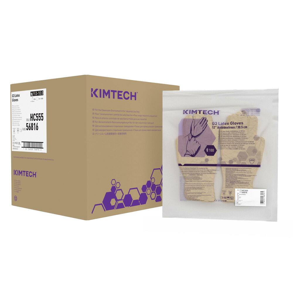 Gants ambidextres en latex Kimtech™ G3 - HC555, couleur naturelle, taille XL, 10 x 100 (1 000 gants), longueur 30,5 cm - HC555