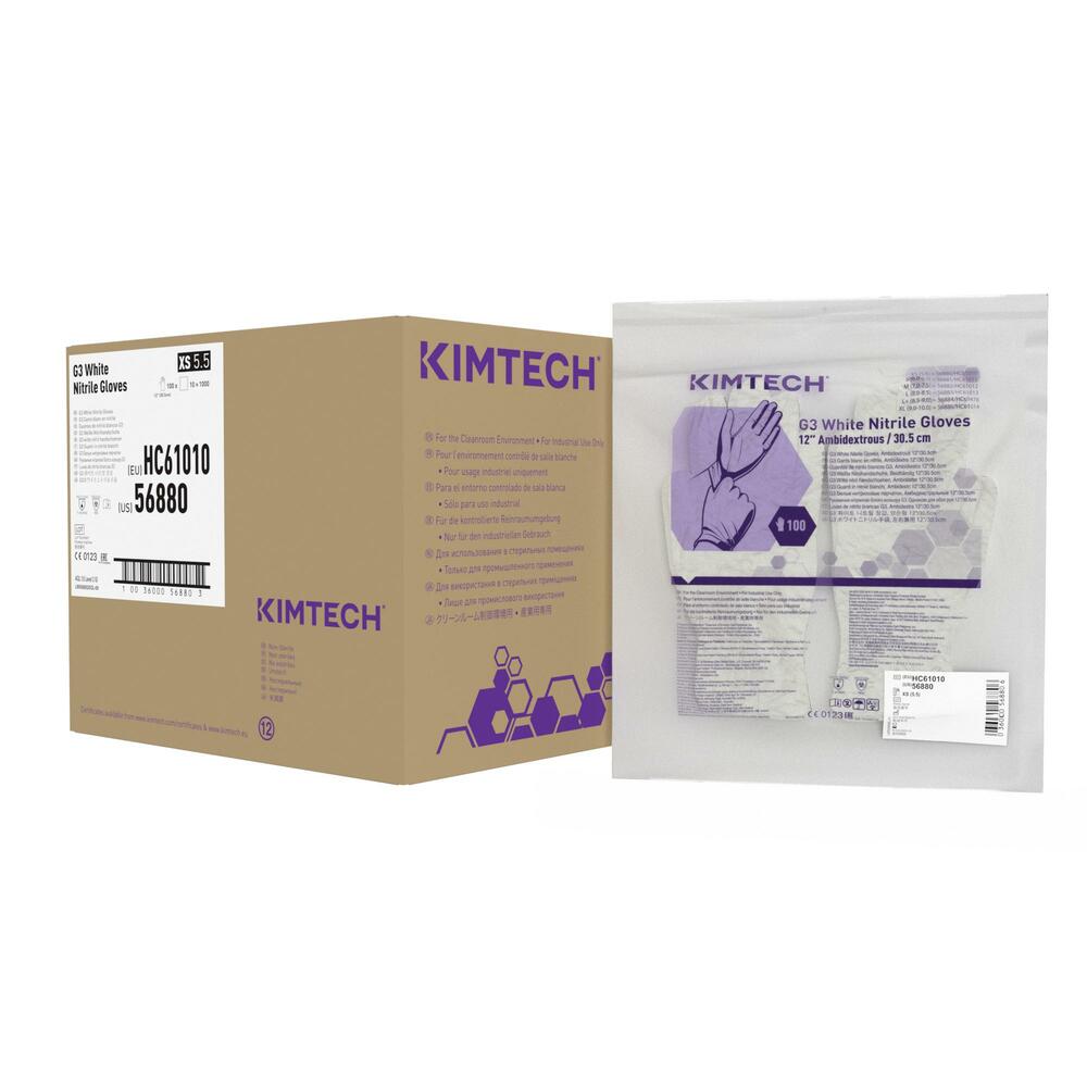 Gants ambidextres en nitrile blanc Kimtech™ G3 - HC61010, blanc, taille XS, 10 x 100 (1 000 gants), longueur 30,5 cm - HC61010