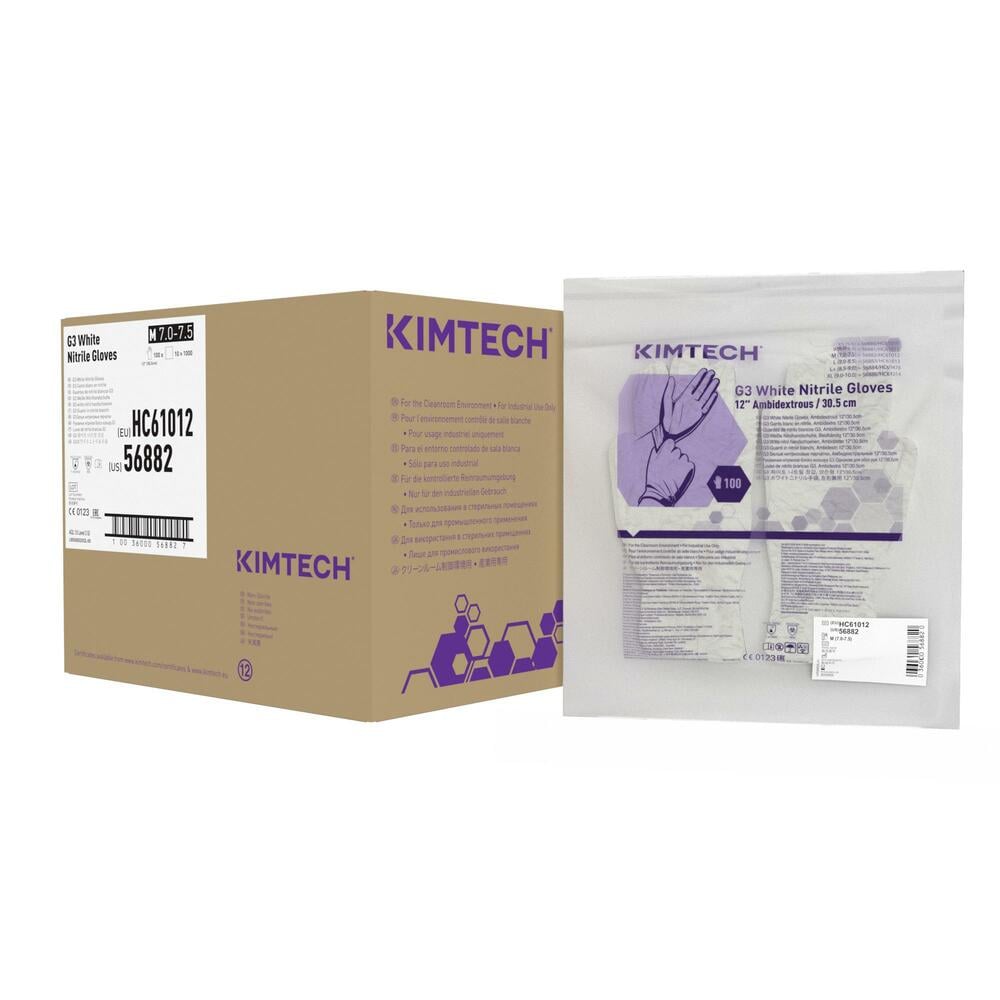 Gants ambidextres blancs en nitrile Kimtech™ G3 - HC61012, blanc, taille M, 10 x 100 (1 000 gants), longueur 30,5 cm - HC61012